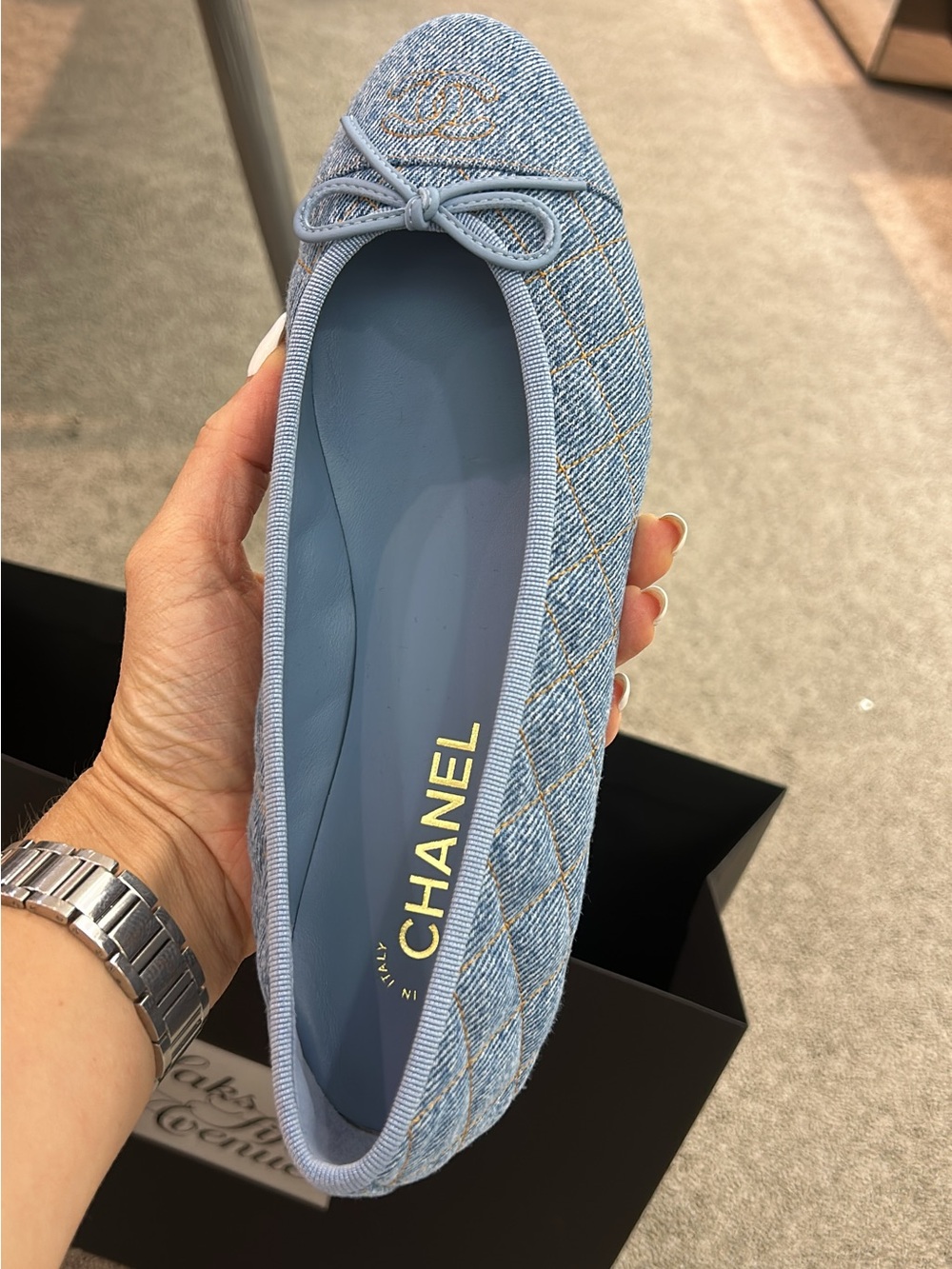 CHANEL Light Blue Denim Quilted Ballet Flat with Bow 40.5 - Picture 1 of 3